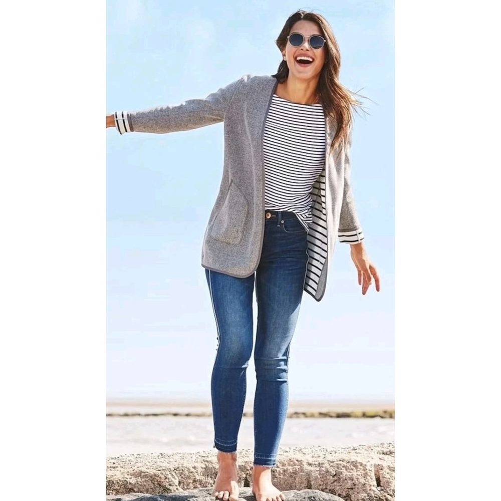 New Vineyard Vines Grey Sweater Fleece Open Jacket Cardigan Nautical Coastal XXS
